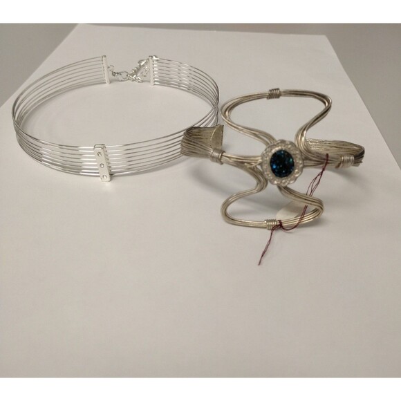 Y2K Silver tone Funky Bangle Bracelet and Choker Necklace - Picture 3 of 9